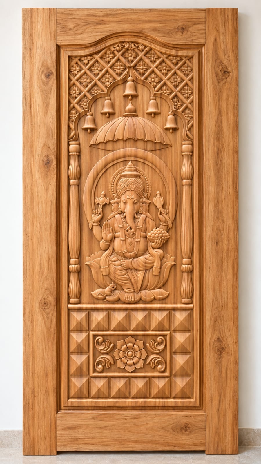 Teak Wood Ganesha Temple Arch & Floral Carved Door