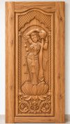 Teak Wood Krishna Flute Temple Arch & Lotus Carved Door