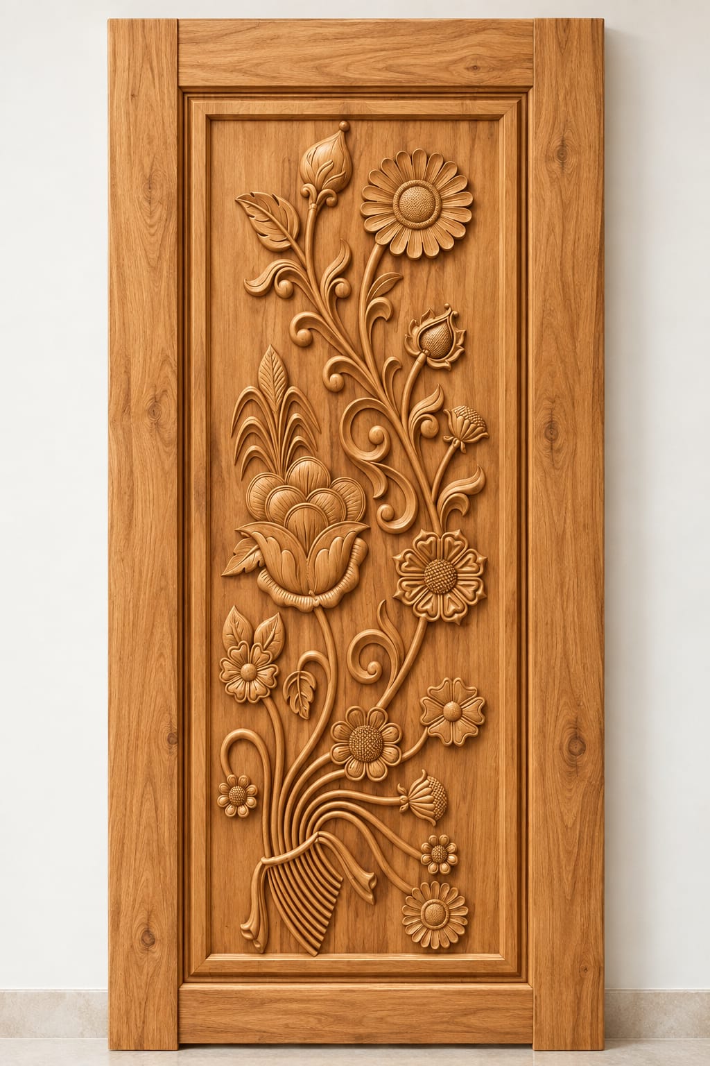 Teak Wood Floral Vine & Lotus Carved Door