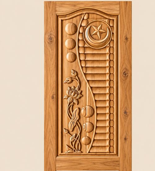 Moon & Lotus Carved Door