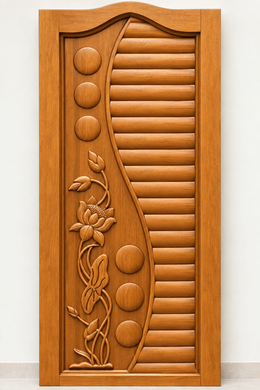 Teak Wood Floral Jali & Louver Carved Door