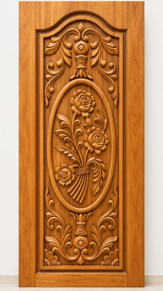 Teak Wood Rose Floral & Ornamental Carved Door