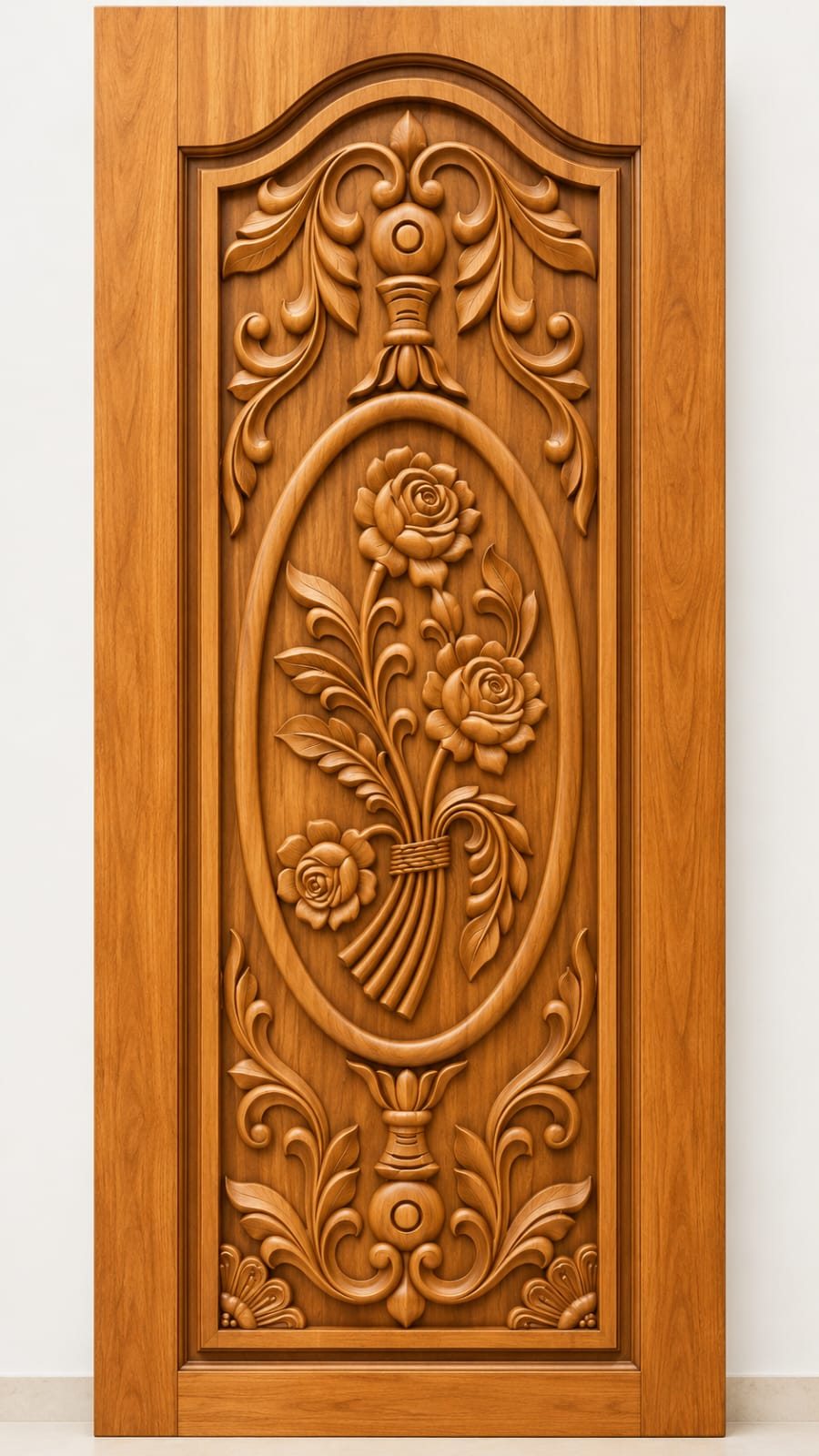Teak Wood Rose Floral & Ornamental Carved Door