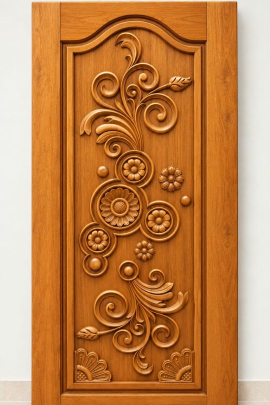 Teak Wood Modern Floral Scroll Carved Door