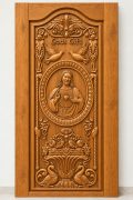 Teak Wood Jesus & Peacock Floral Carved Door