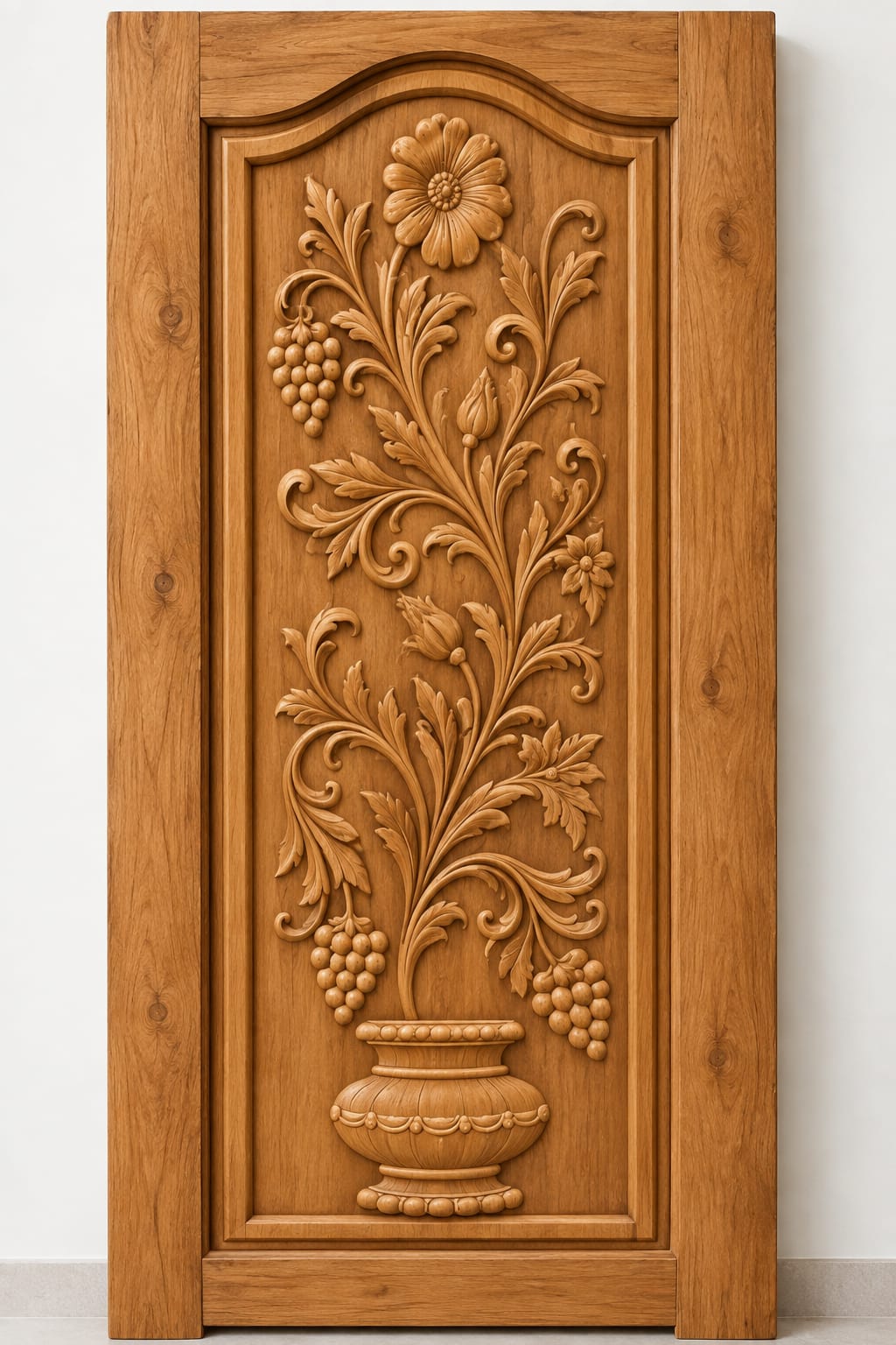 Teak Wood Floral Vine & Grapevine Carved Door