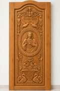 Teak Wood Jesus Sacred Heart & Peacock Carved Door