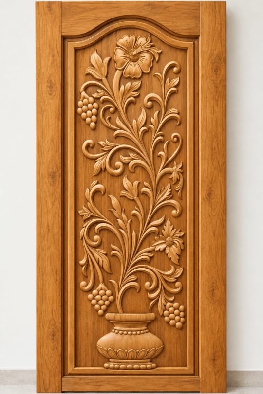 Teak Wood Floral Scroll & Ornamental Carved Door
