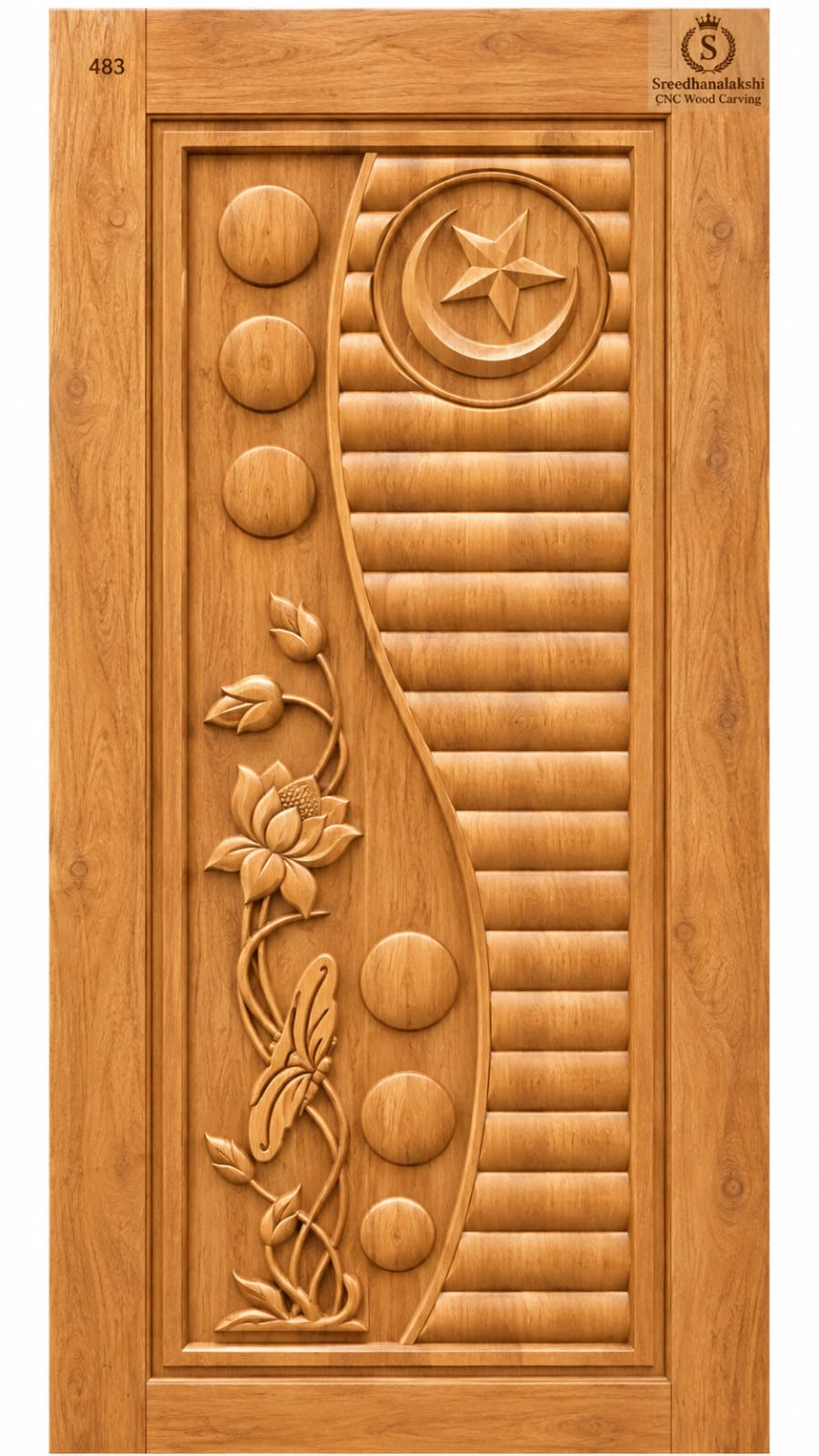 Modern Curved Floral CNC Carved Wooden Door