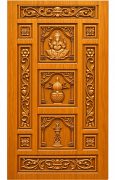 Teak Wood Ganesha, Kalash & Traditional Pooja Carved Door