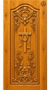 Teak Wood Christian Cross & Floral Scroll Carved Door