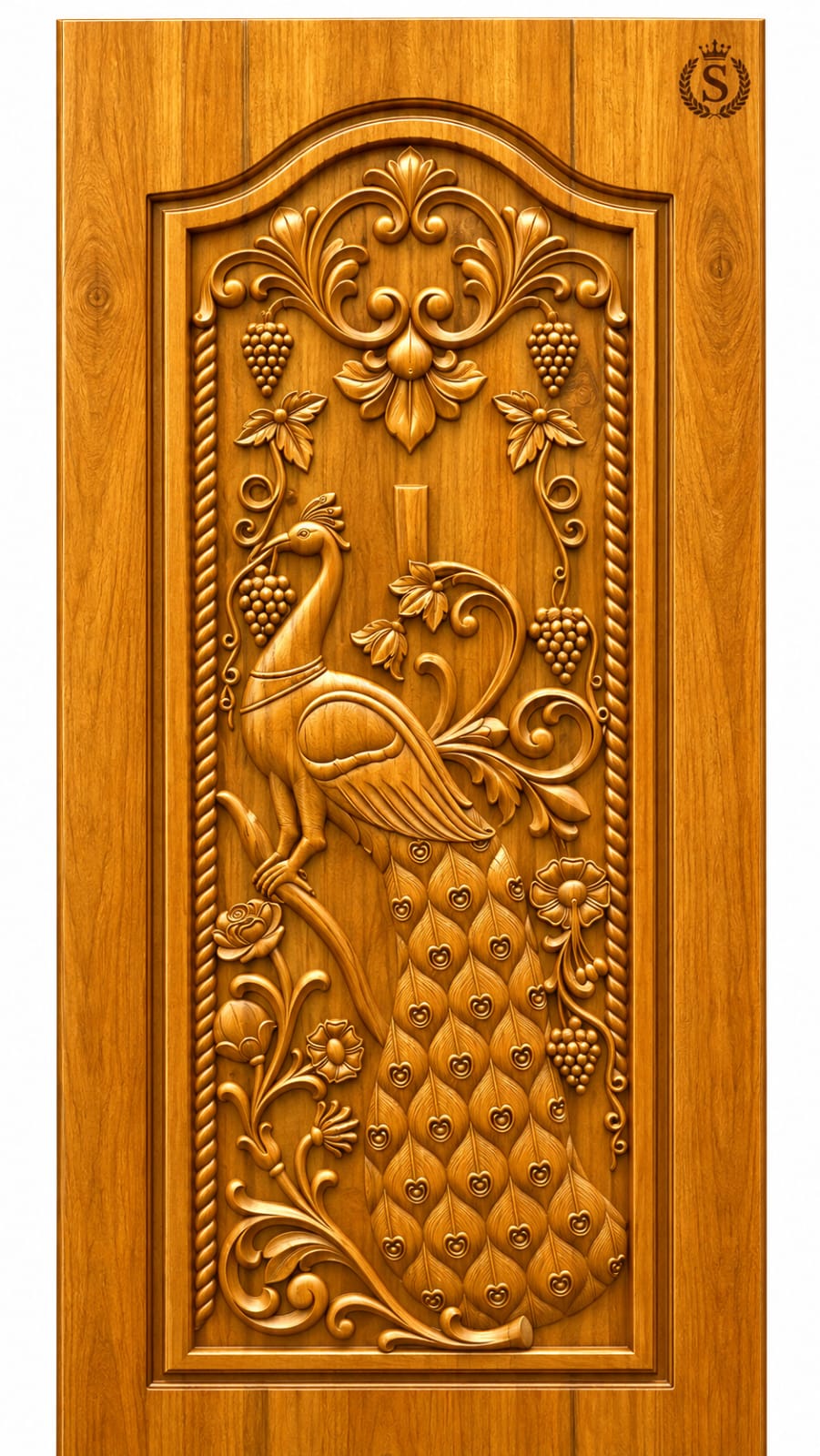 Teak Wood Peacock Carved Door