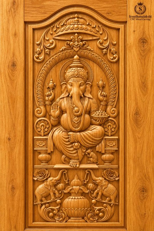 Teak Wood Lord Ganesha Carved Door
