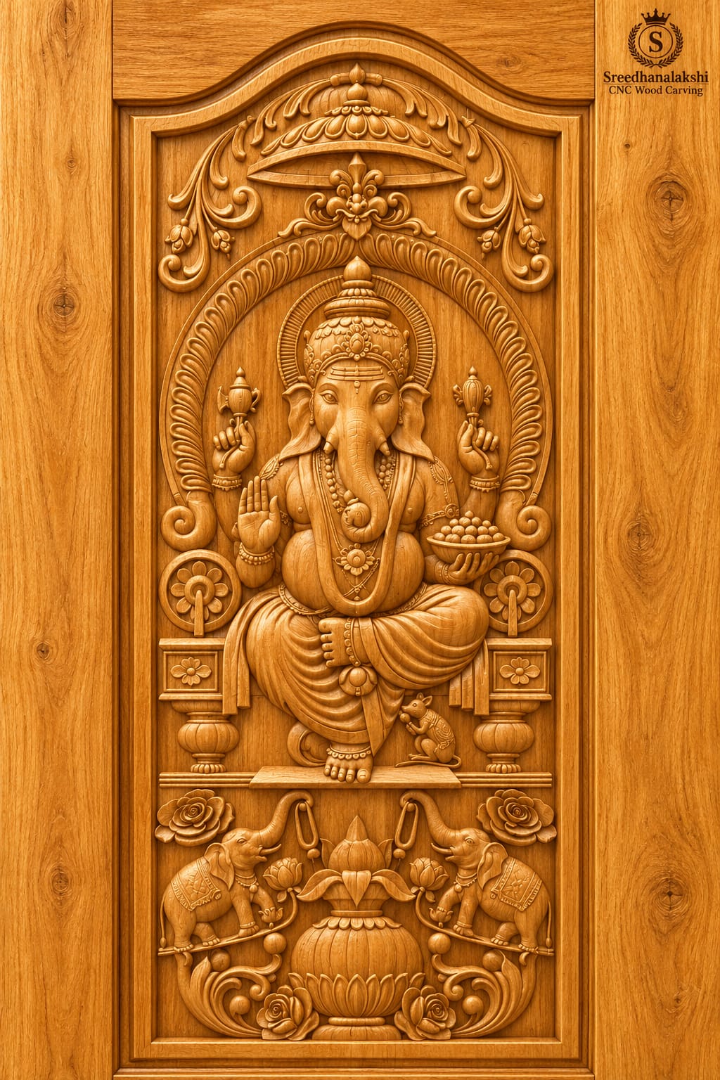 Teak Wood Lord Ganesha Carved Door
