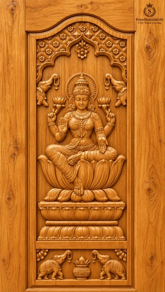 Teak Wood Goddess Lakshmi Carved Door
