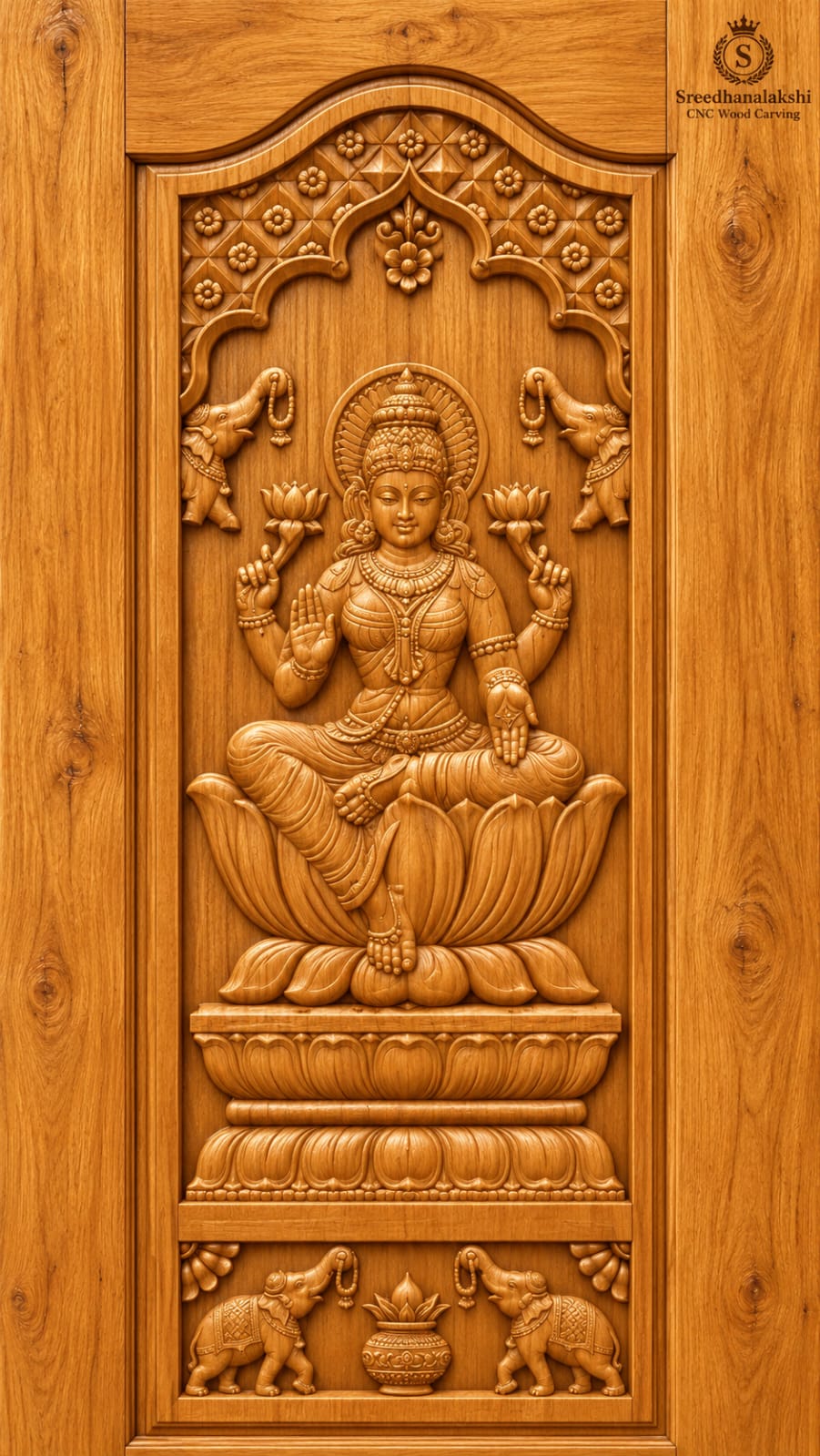 Teak Wood Goddess Lakshmi Carved Door