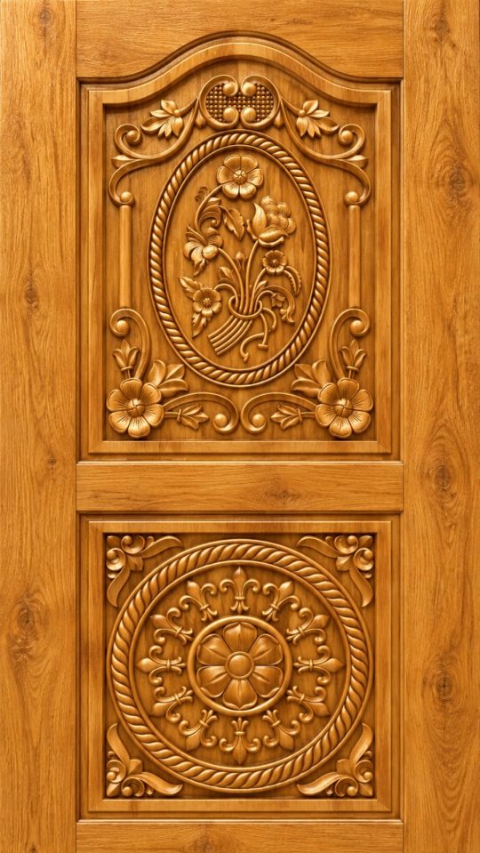 Teak Wood Floral Medallion Carved Door
